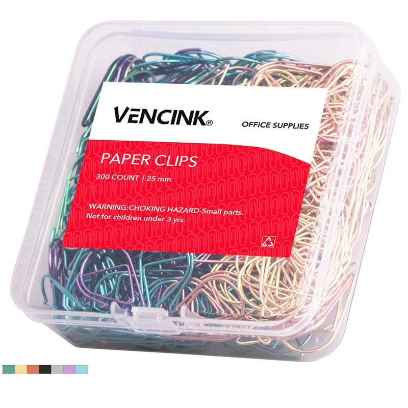 VENCINK 300 Pieces Multicolor Cute Paper Clips, Smooth Stainless Steel Drop-Shaped Colorful Wire Small Paperclips for Office Supplies Girls Kids School Students Paper Document Organizing by VENCINK - Image 1